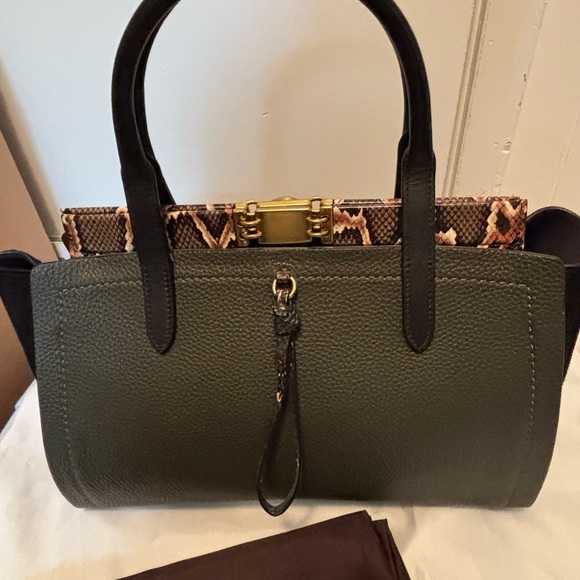 Coach 1941 Armygreen and Black Troupe Satchel carryall 35 with Snakeskin accent - Picture 4 of 14